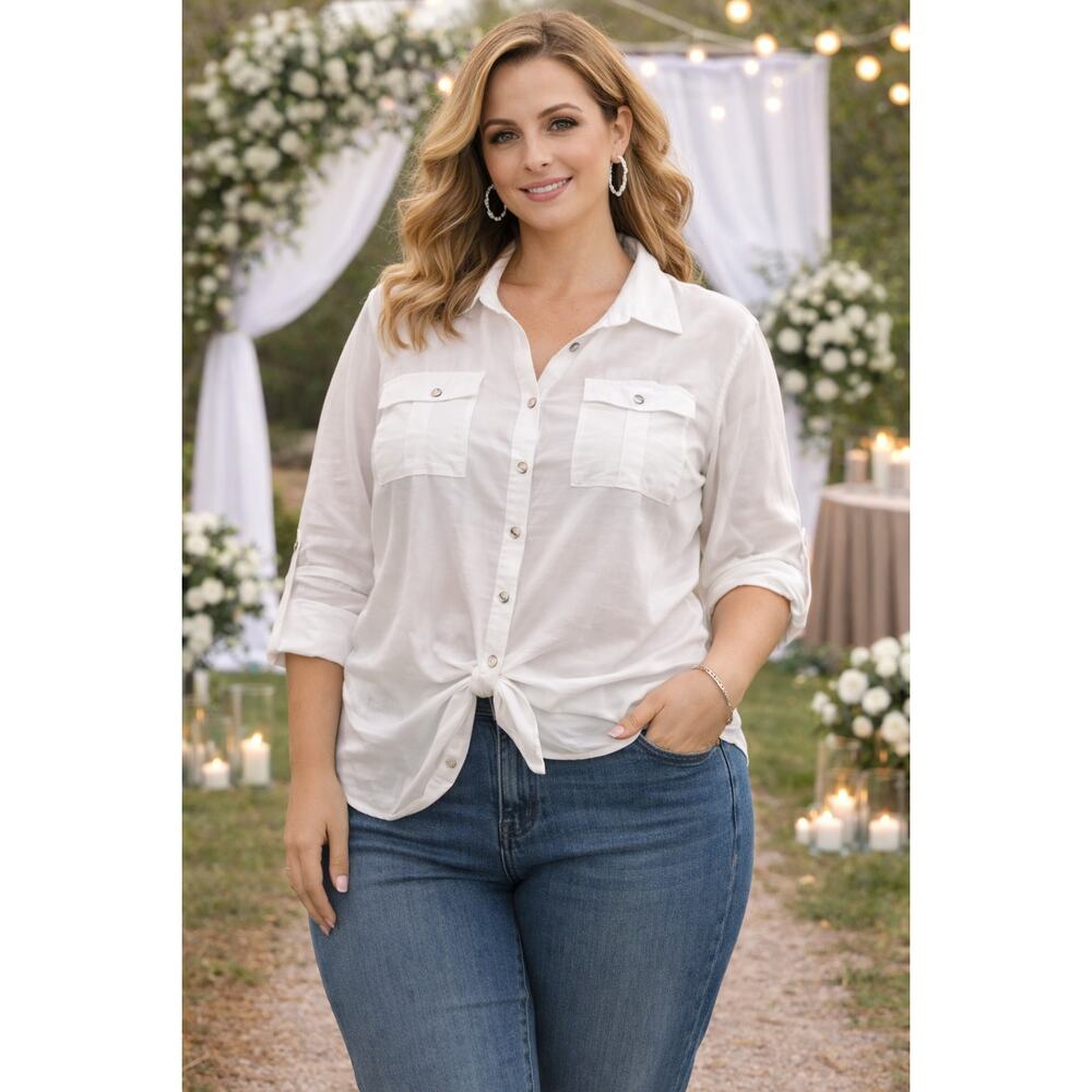 White Stag Button Down Shirt Womens XXL 20 NWT Rayon Long Sleeve Blouse